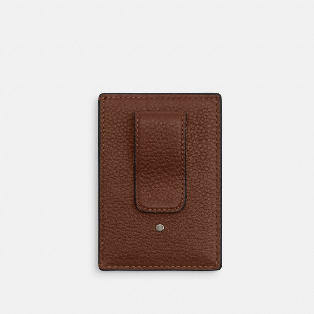 Card Case With Money Clip Pebbled Leather-Gunmetal-Saddle Pebbled Leather-Gunmetal-Saddle