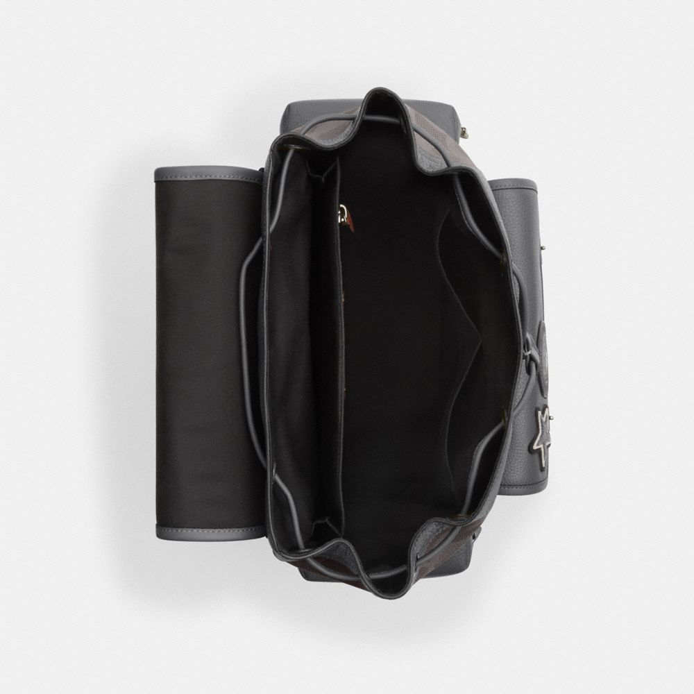 Coach Sprint Backpack In Maxi Signature Canvas With Patches Gunmetal Grey Multi