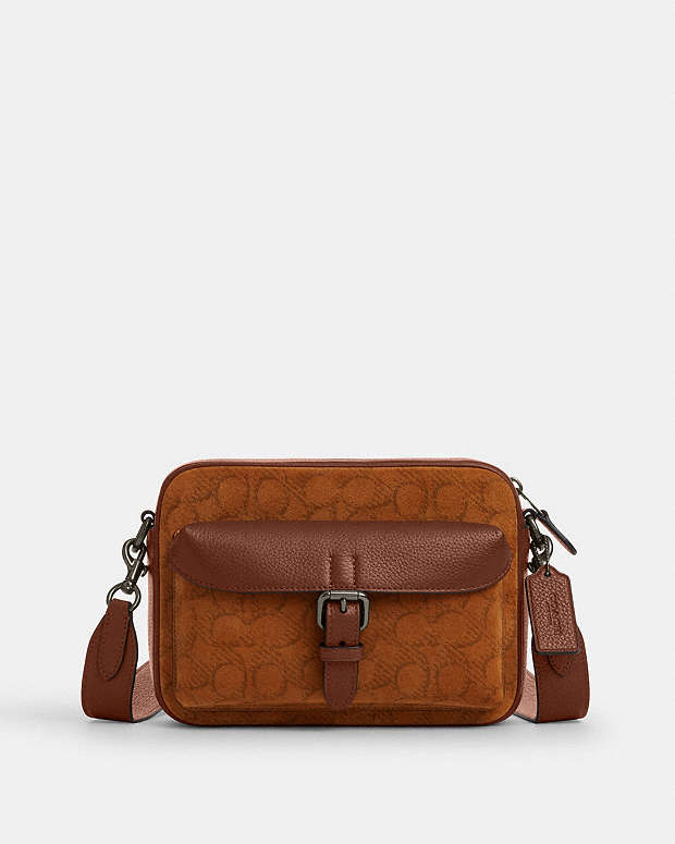 Warner Crossbody Bag In Signature Suede Suede-Qb-Caramel Sable Suede-Qb-Caramel Sable