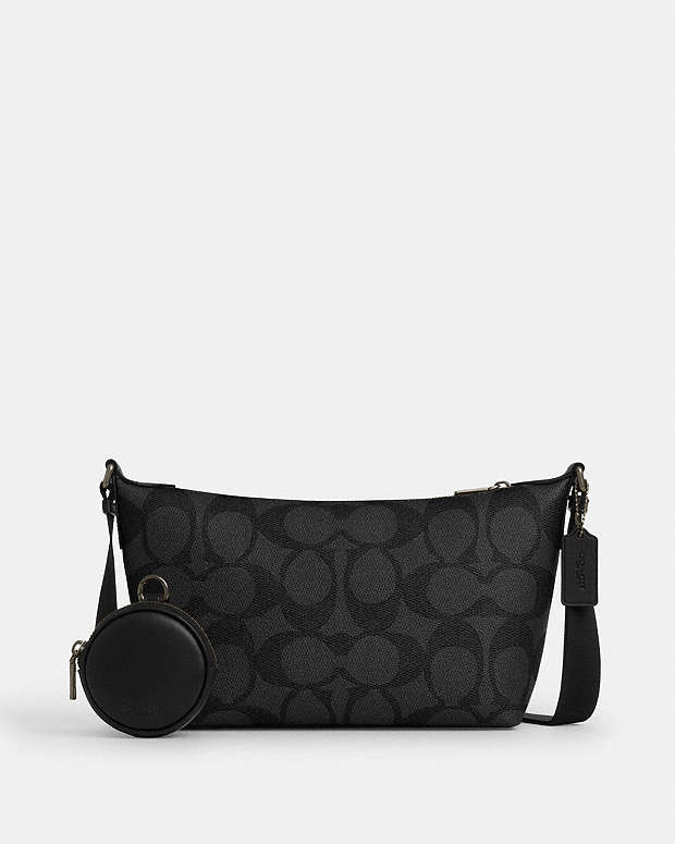 Small Finn Crossbody Bag With Pouch In Maxi Signature Canvas Signature Canvas-Gunmetal-Charcoal-Black Signature Canvas-Gunmetal-Charcoal-Black