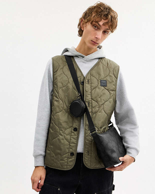 Small Finn Crossbody Bag With Pouch In Maxi Signature Canvas Signature Canvas-Gunmetal-Charcoal-Black Signature Canvas-Gunmetal-Charcoal-Black