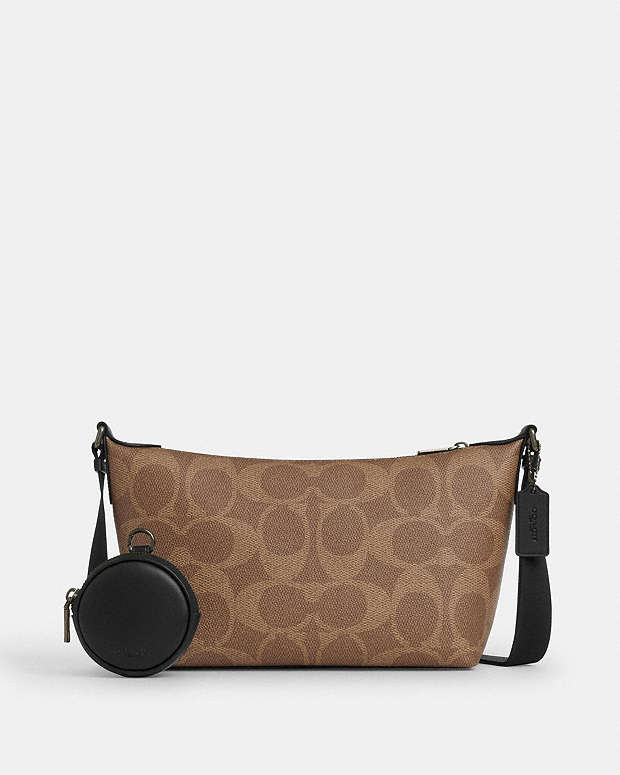 Small Finn Crossbody Bag With Pouch In Maxi Signature Canvas Signature Canvas-Qb-Tan-Black Signature Canvas-Qb-Tan-Black