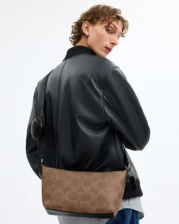 Small Finn Crossbody Bag With Pouch In Maxi Signature Canvas Signature Canvas-Qb-Tan-Black Signature Canvas-Qb-Tan-Black