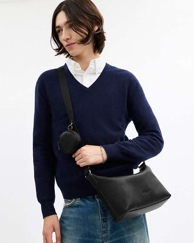 Small Finn Crossbody Bag With Pouch Pebbled Leather-Gunmetal-Black Pebbled Leather-Gunmetal-Black