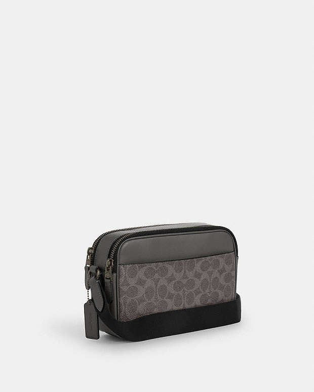 Graham Crossbody Bag In Signature Canvas With Varsity Stripe Signature Canvas-Qb-Grey-Ochre-Chalk Signature Canvas-Qb-Grey-Ochre-Chalk