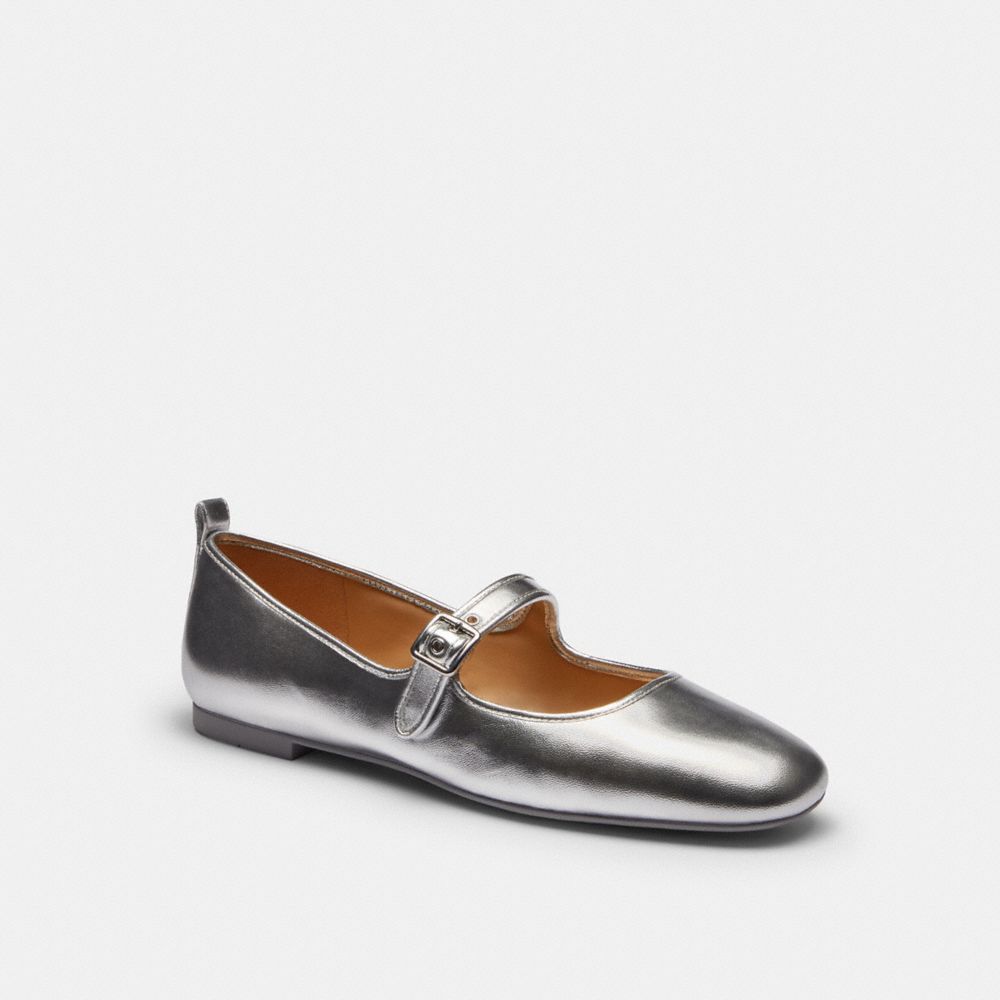 Coach C Rivet Mary Jane Metallic Silver