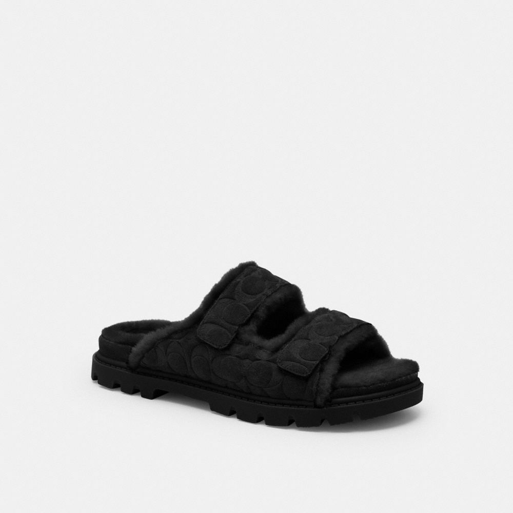 Coach Two Band Sport Slide In Signature Suede Black