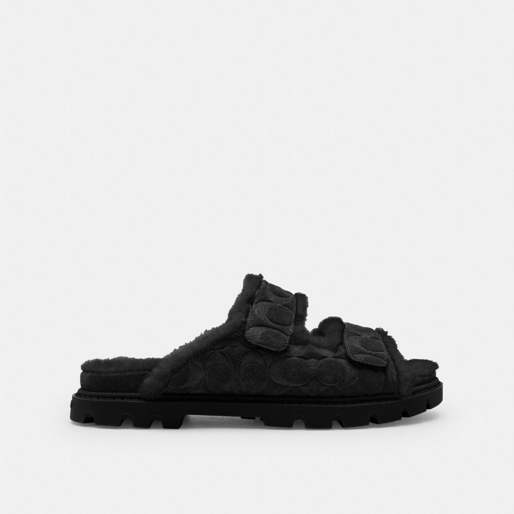 Women's Coach Two Band Sport Slide In Signature Suede Black