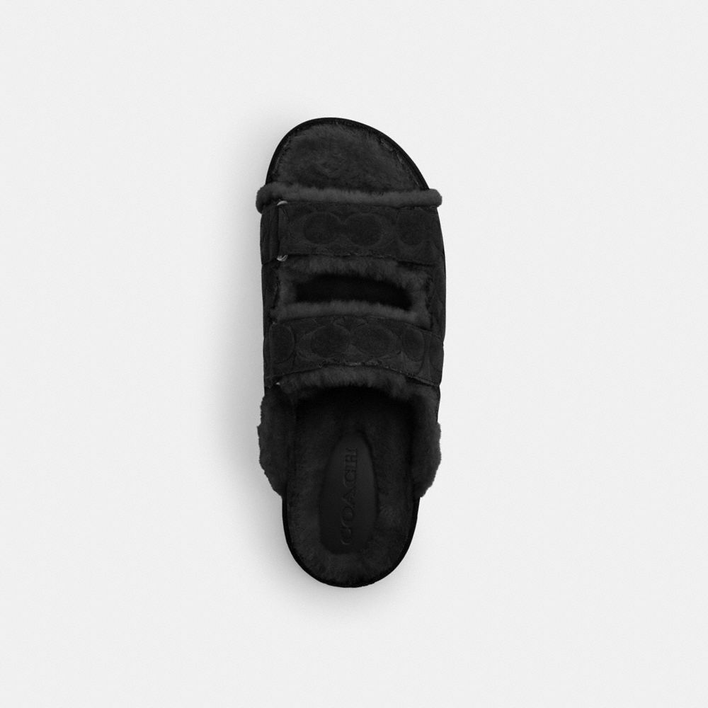 Women's Coach Two Band Sport Slide In Signature Suede Black