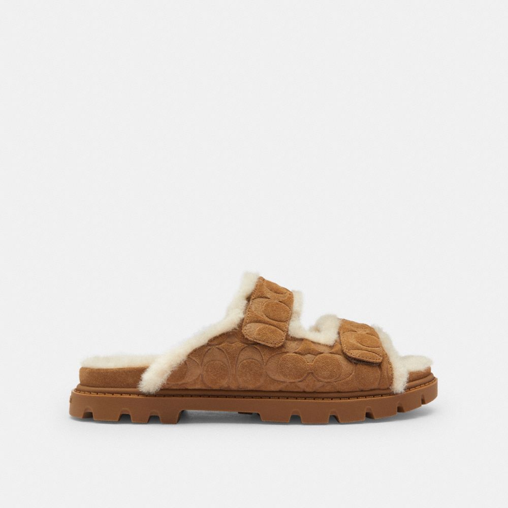 Coach Two Band Sport Slide In Signature Suede Tobacco