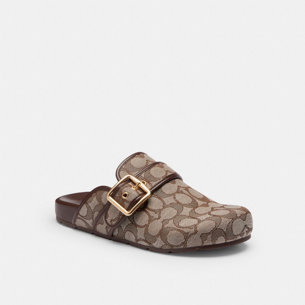 Coach Archival Buckle Clog In Signature Jacquard Oak Maple