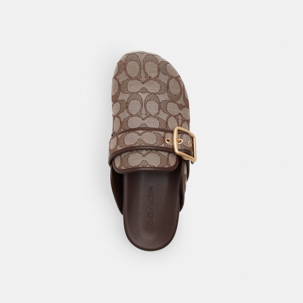 Coach Archival Buckle Clog In Signature Jacquard Oak Maple