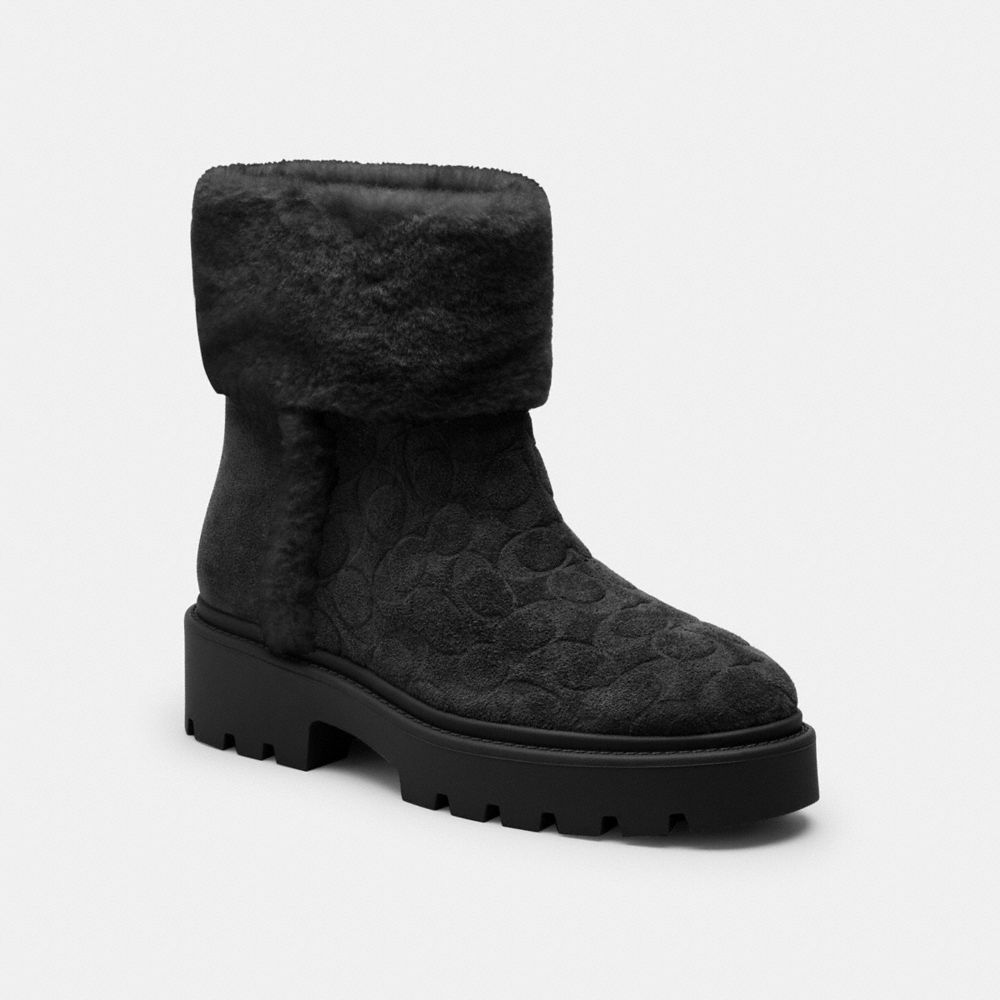 Women's Coach Chunky Sherpa Bootie In Signature Suede Black