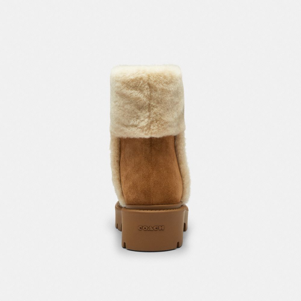 Coach Chunky Sherpa Bootie In Signature Suede Tobacco