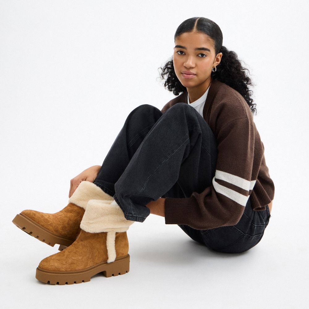 Women's Coach Chunky Sherpa Bootie In Signature Suede Tobacco