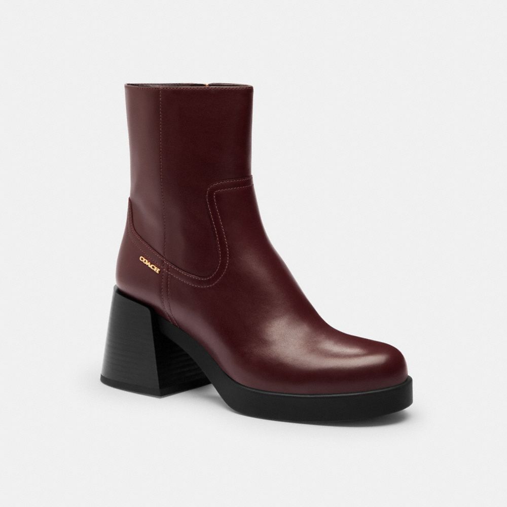 Women's Coach Block Heel Boot Dark Wine