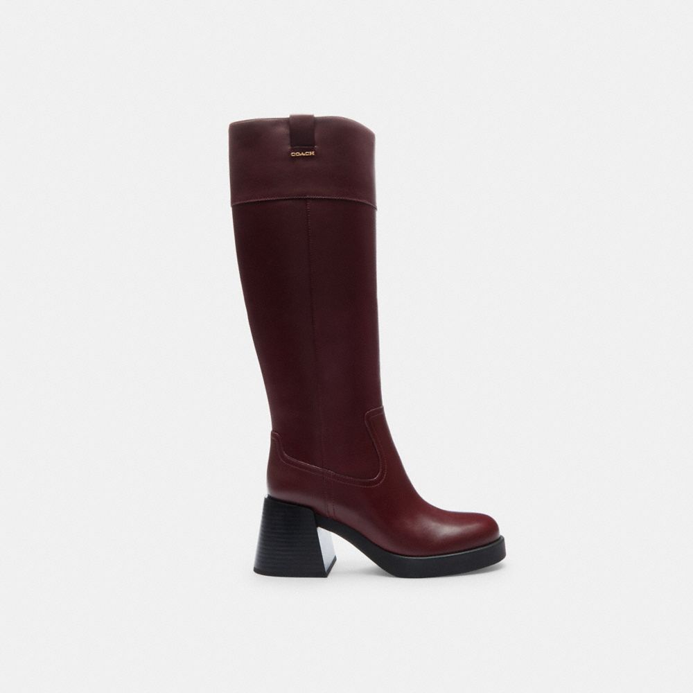 Coach Block Heel Tall Boot Dark Wine