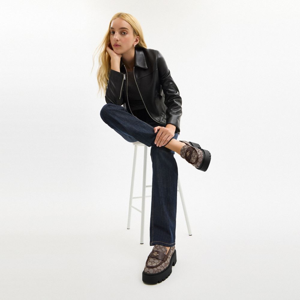 Women's Coach Lucy Loafer In Signature Jacquard Oak Maple