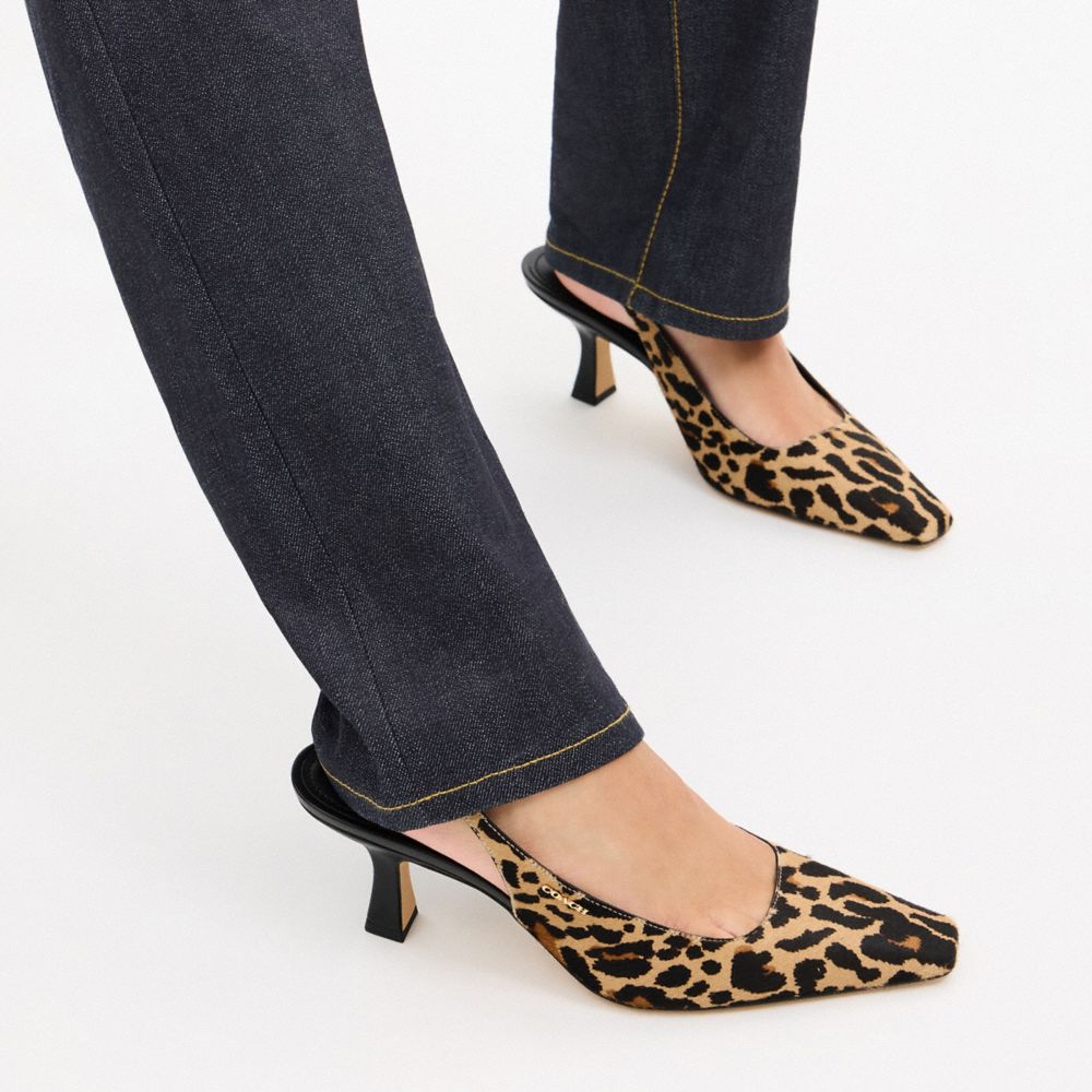 Women's Coach Slingback Heel With Leopard Print Tan & Black