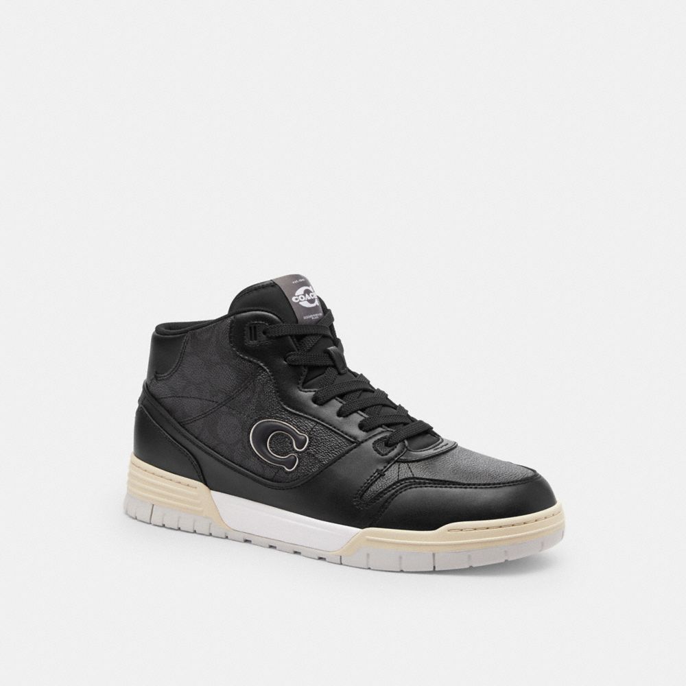 Men's Coach Soho Mid Top Sneaker In Signature Canvas Charcoal Black
