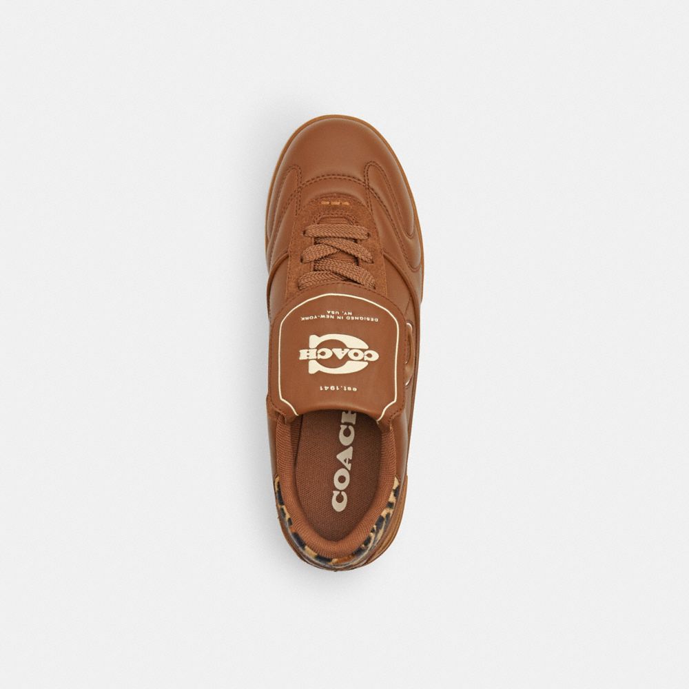Women's Coach Match Sneaker With Leopard Print Sable Multi