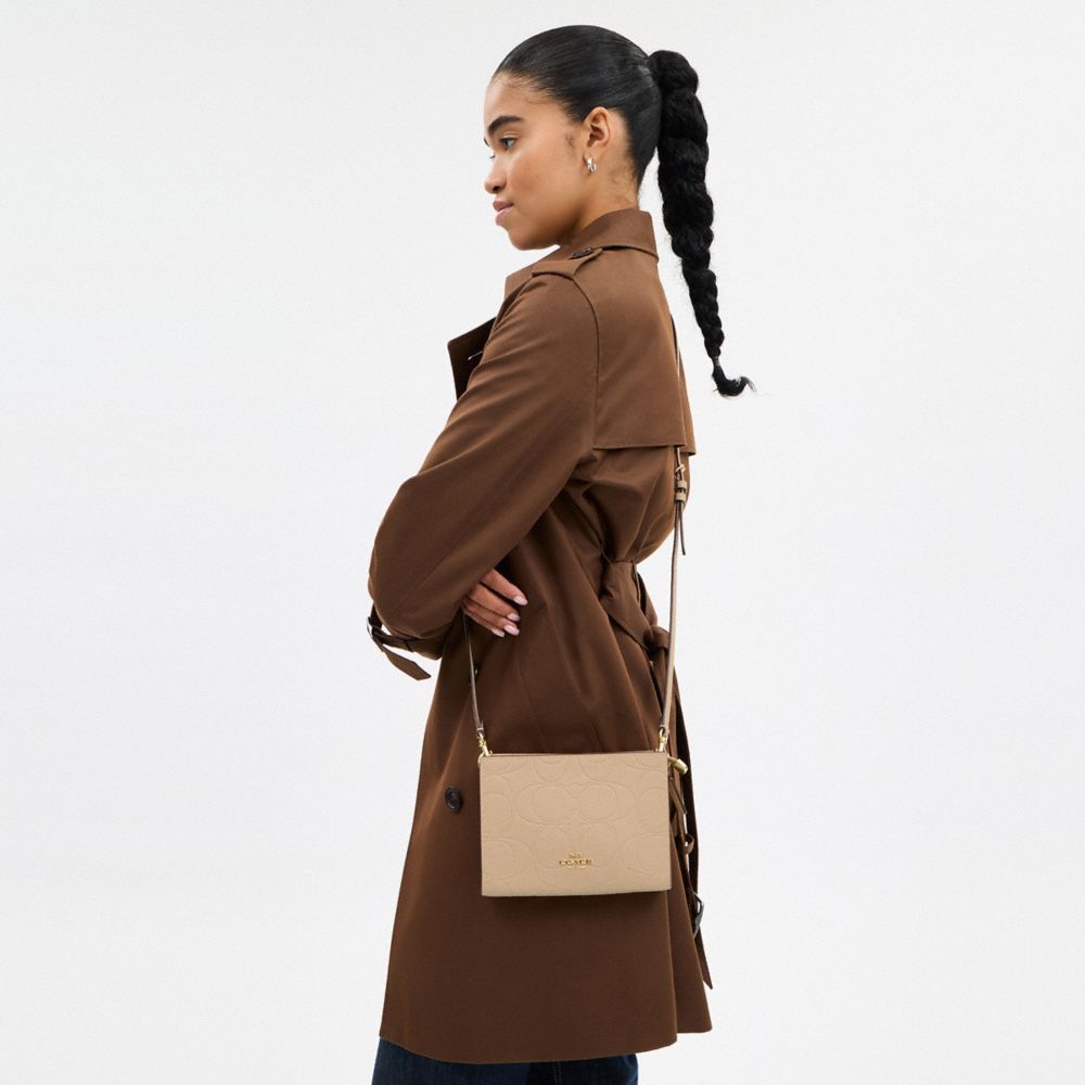 Coach Slim Crossbody Bag In Signature Leather Gold Oat