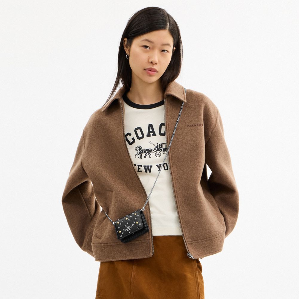 Coach Mini Wallet On A Chain With Rivets Silver Black Multi