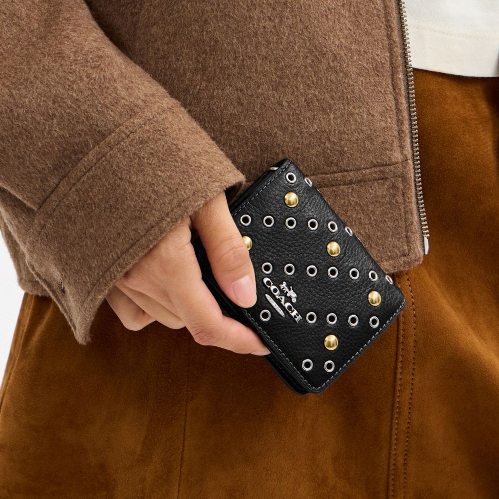 Coach Mini Wallet On A Chain With Rivets Silver Black Multi