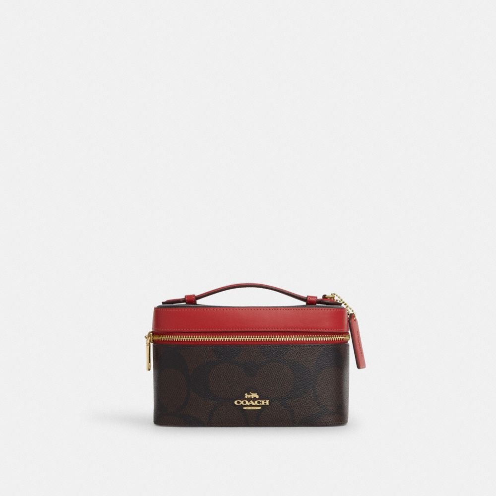 Coach Cosmetic Case In Maxi Signature Canvas Im Walnut True Red