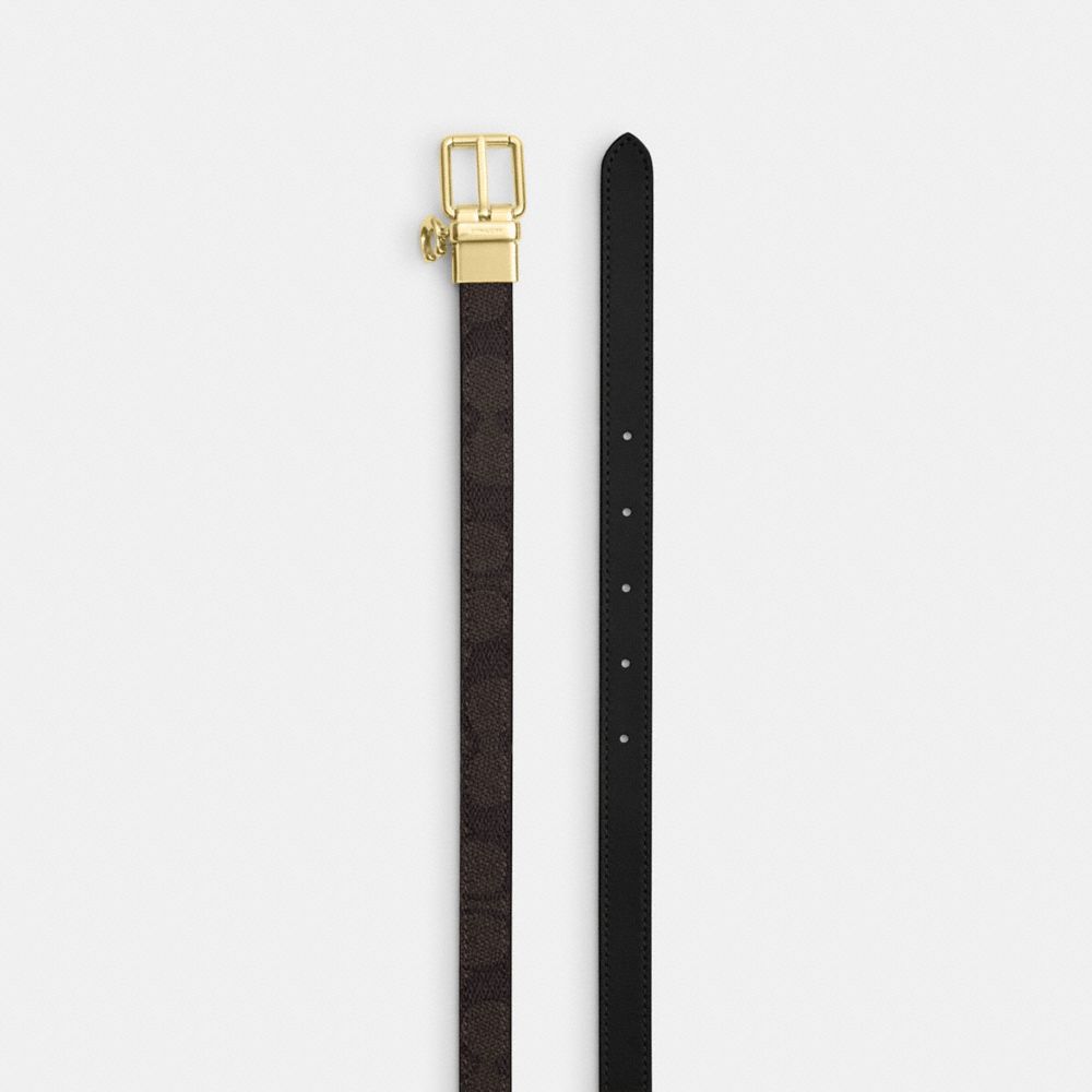 Coach Roller Buckle Cut To Size Reversible Belt In Signature Canvas With Charm, 18 Mm Gold Walnut Black