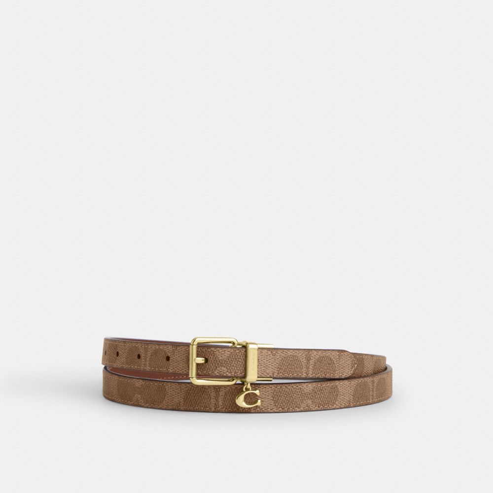 Coach Roller Buckle Cut To Size Reversible Belt In Signature Canvas With Charm, 18 Mm Gold Tan Brown