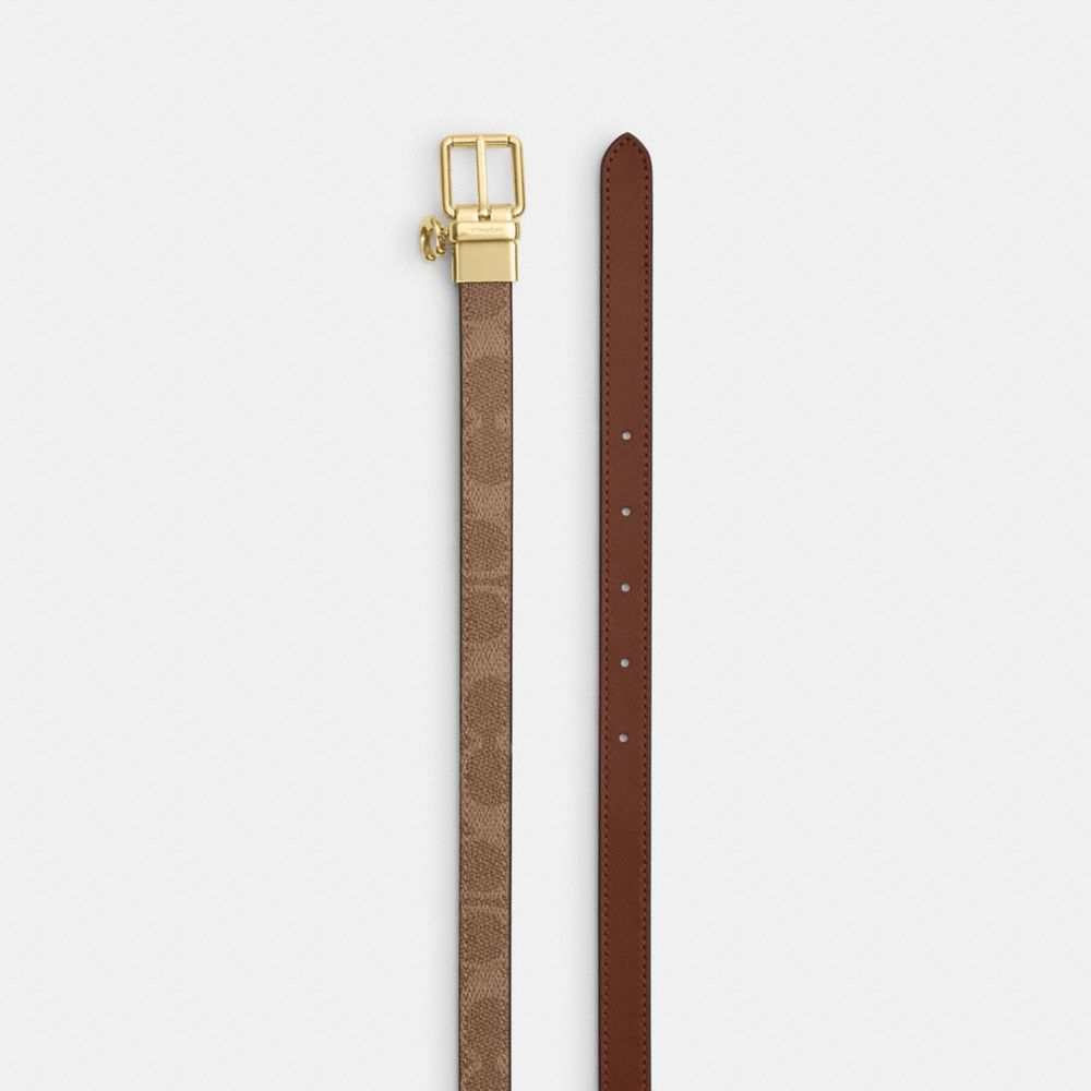 Coach Roller Buckle Cut To Size Reversible Belt In Signature Canvas With Charm, 18 Mm Gold Tan Brown