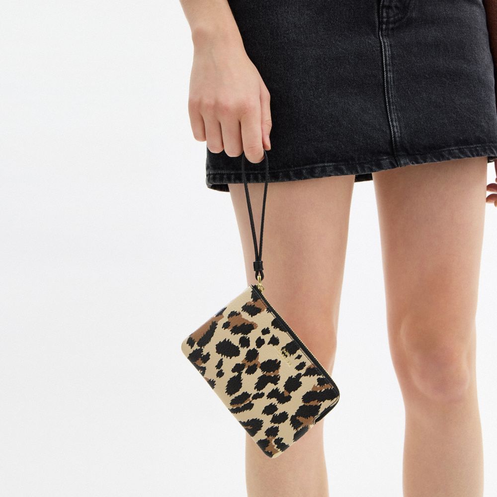 Coach Corner Zip Wristlet With Leopard Print Gold Leopard Multi