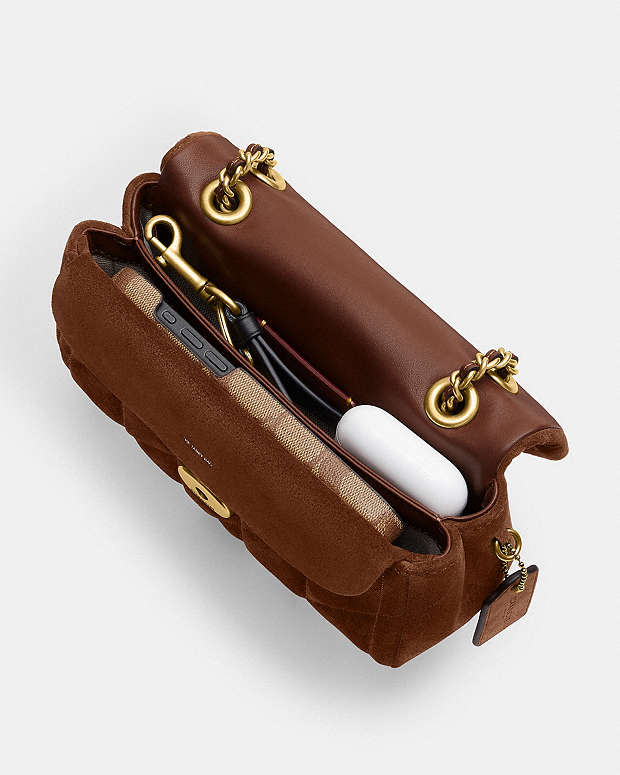 Tabby Shoulder Bag 20 With Quilting Suede-Brass-Warm Brown Suede-Brass-Warm Brown