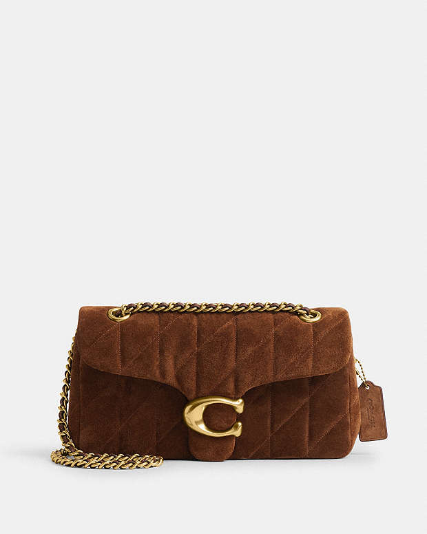 Tabby Shoulder Bag 26 With Quilting Suede-Brass-Warm Brown Suede-Brass-Warm Brown