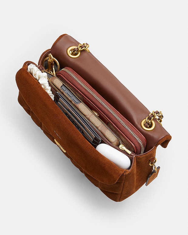 Tabby Shoulder Bag 26 With Quilting Suede-Brass-Warm Brown Suede-Brass-Warm Brown