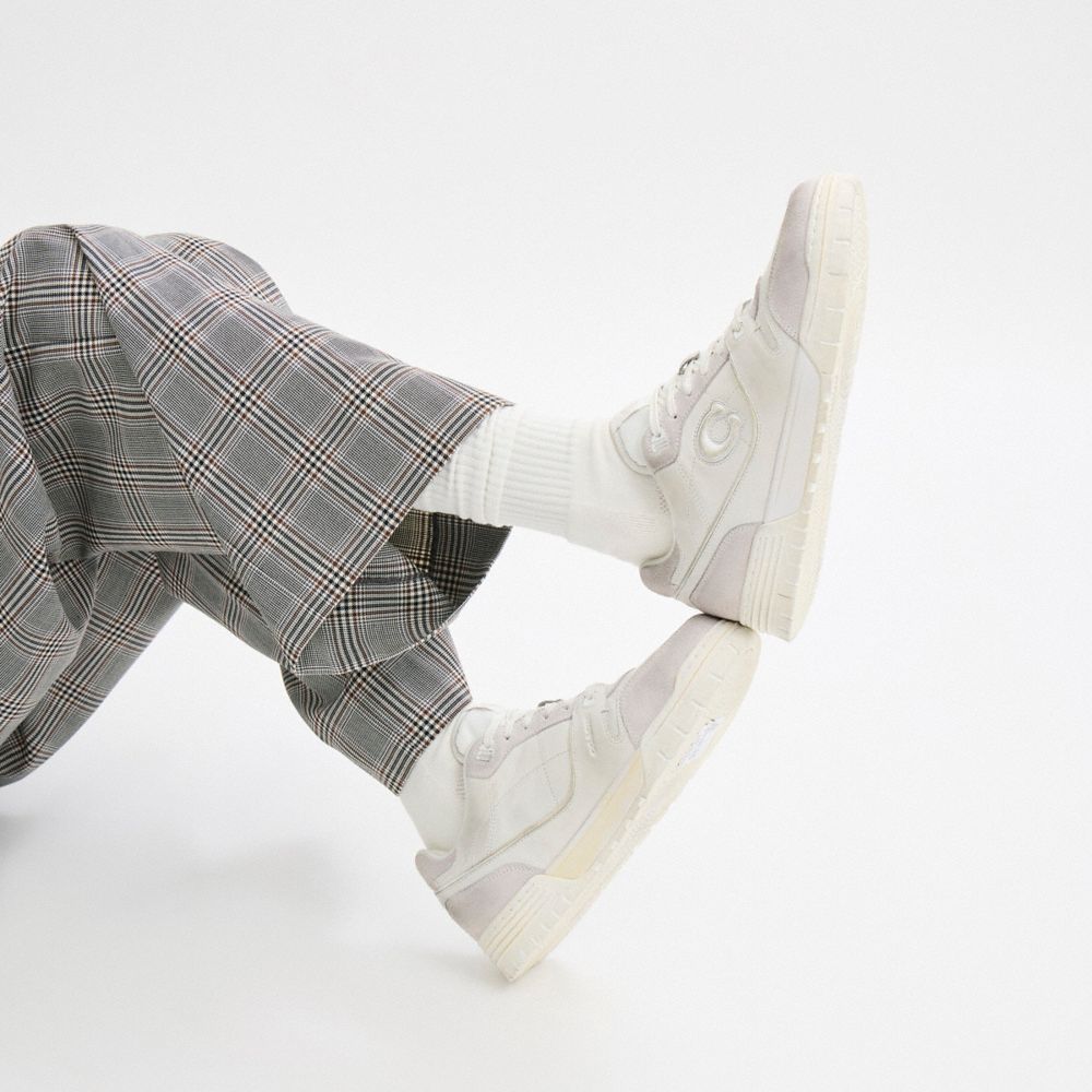 Men's Coach Soho Sneaker In Distressed Leather Glacier White