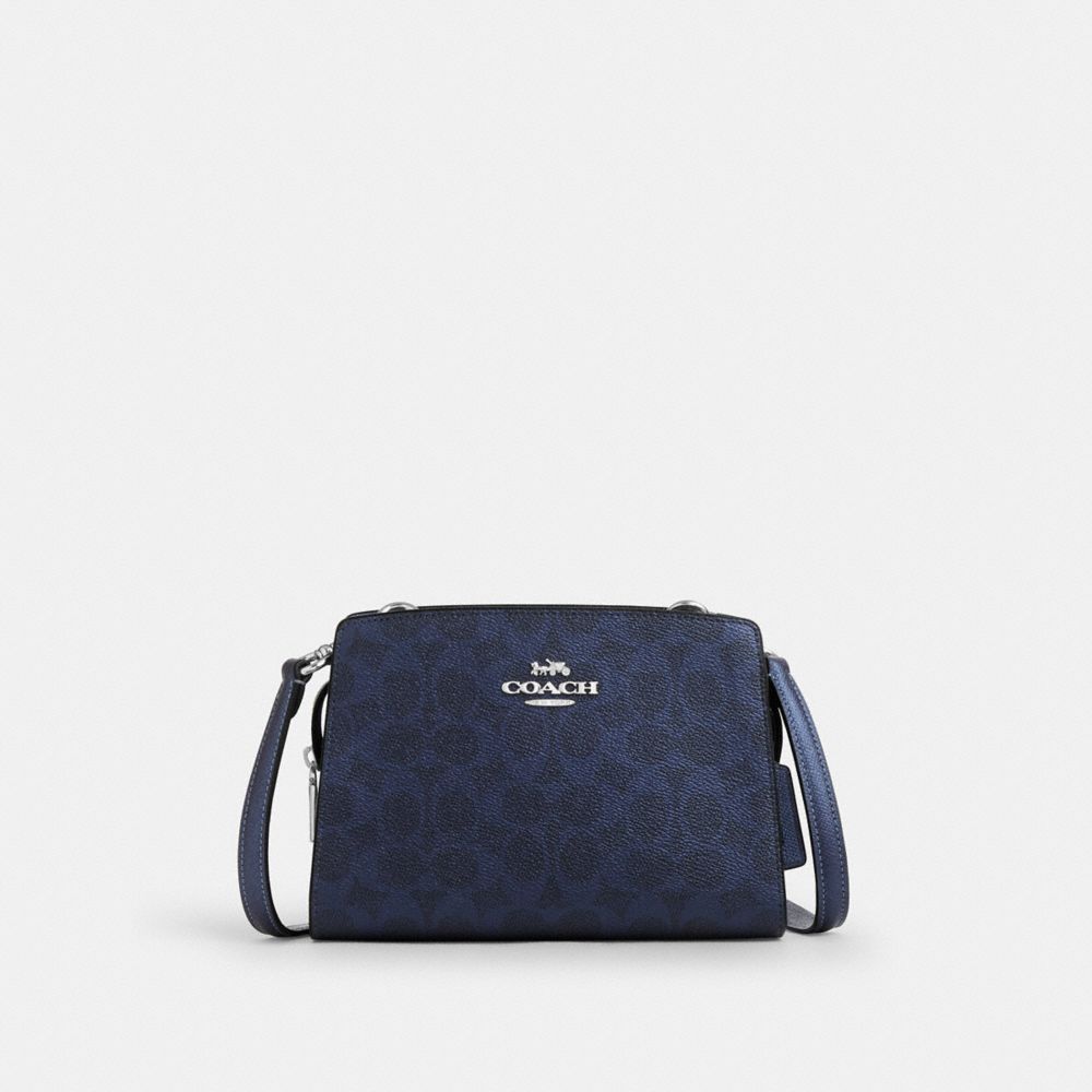 Coach Gia Crossbody Bag In Signature Canvas Silver Blue Navy