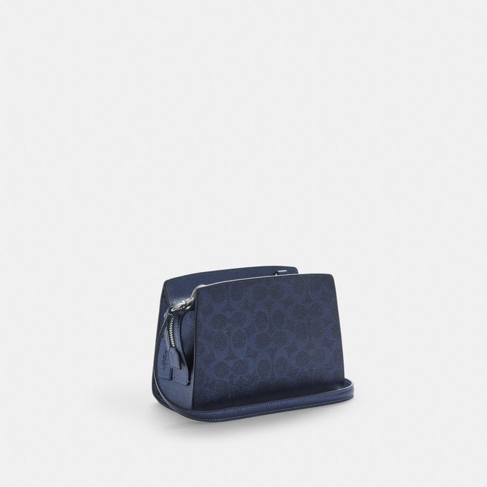 Coach Gia Crossbody Bag In Signature Canvas Silver Blue Navy