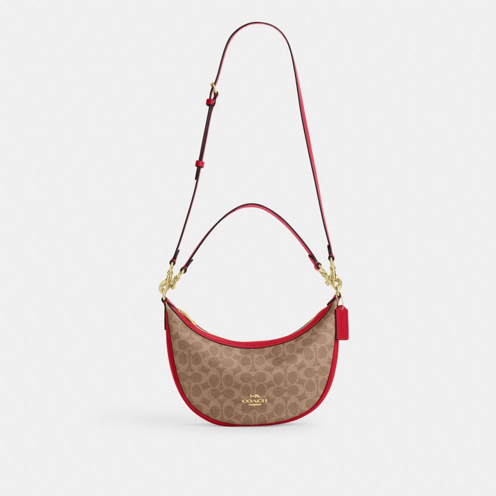 Coach Aria Shoulder Bag In Signature Canvas Gold Tan Carnation