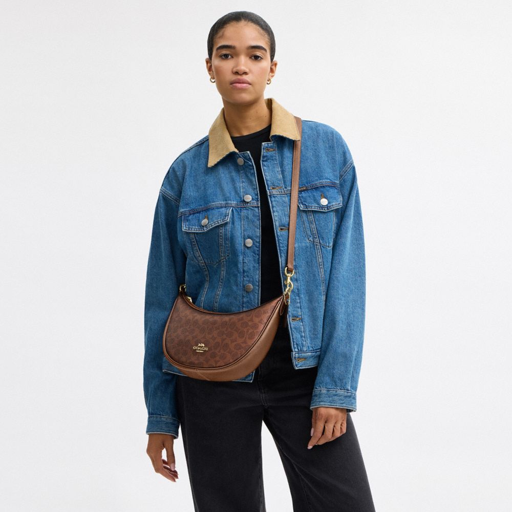 Coach Aria Shoulder Bag In Signature Canvas Gold Brown Copper