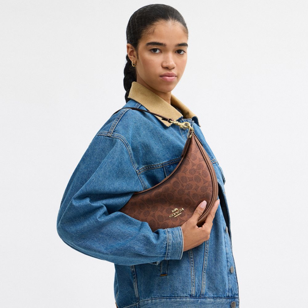 Coach Aria Shoulder Bag In Signature Canvas Gold Brown Copper