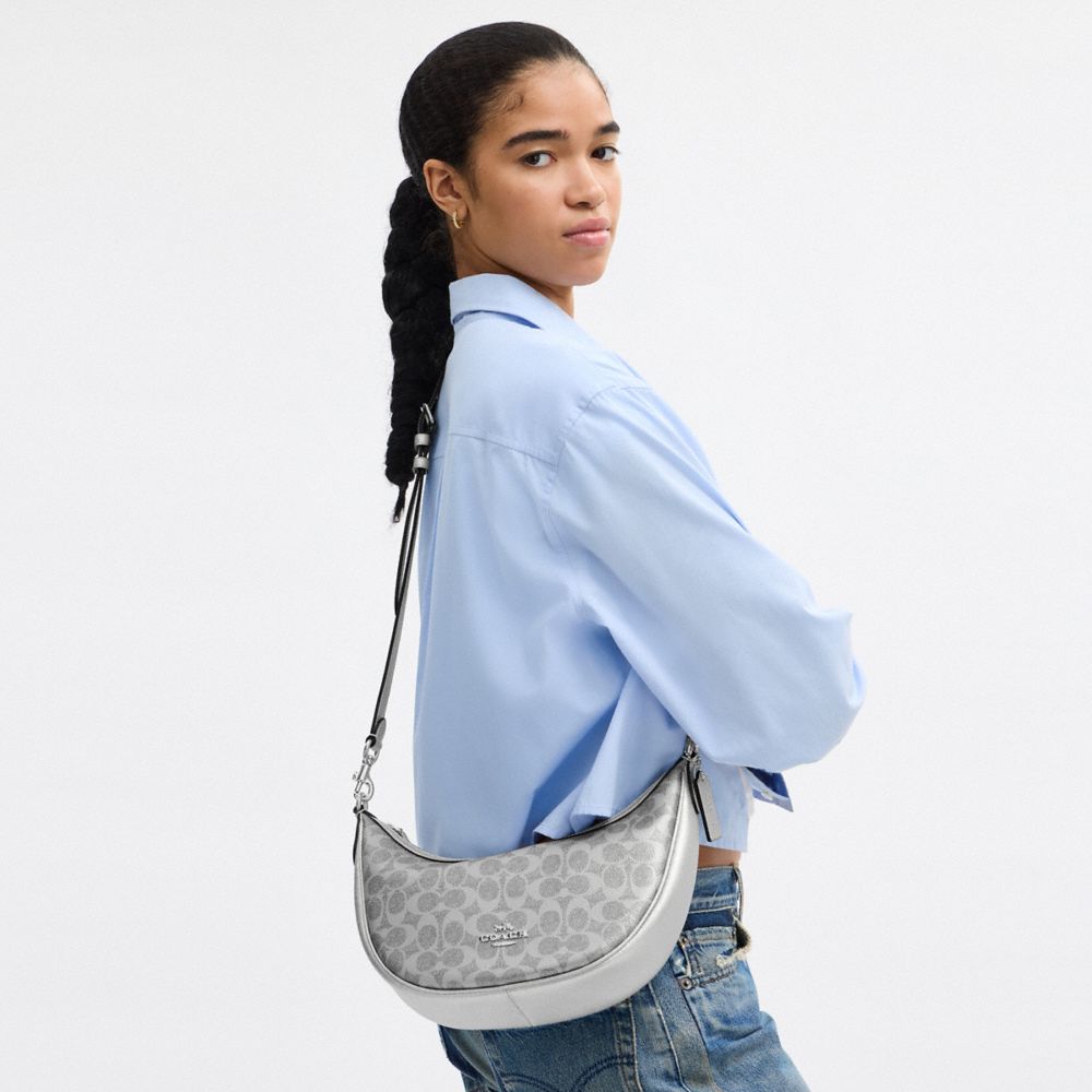 Coach Aria Shoulder Bag In Signature Canvas Sv Gray Silver