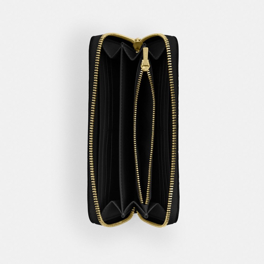 Coach Long Zip Around Wallet In Signature Leather Gold Black