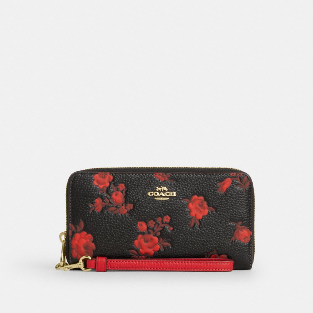 Coach Long Zip Around Wallet With Floral Print Im Black Red