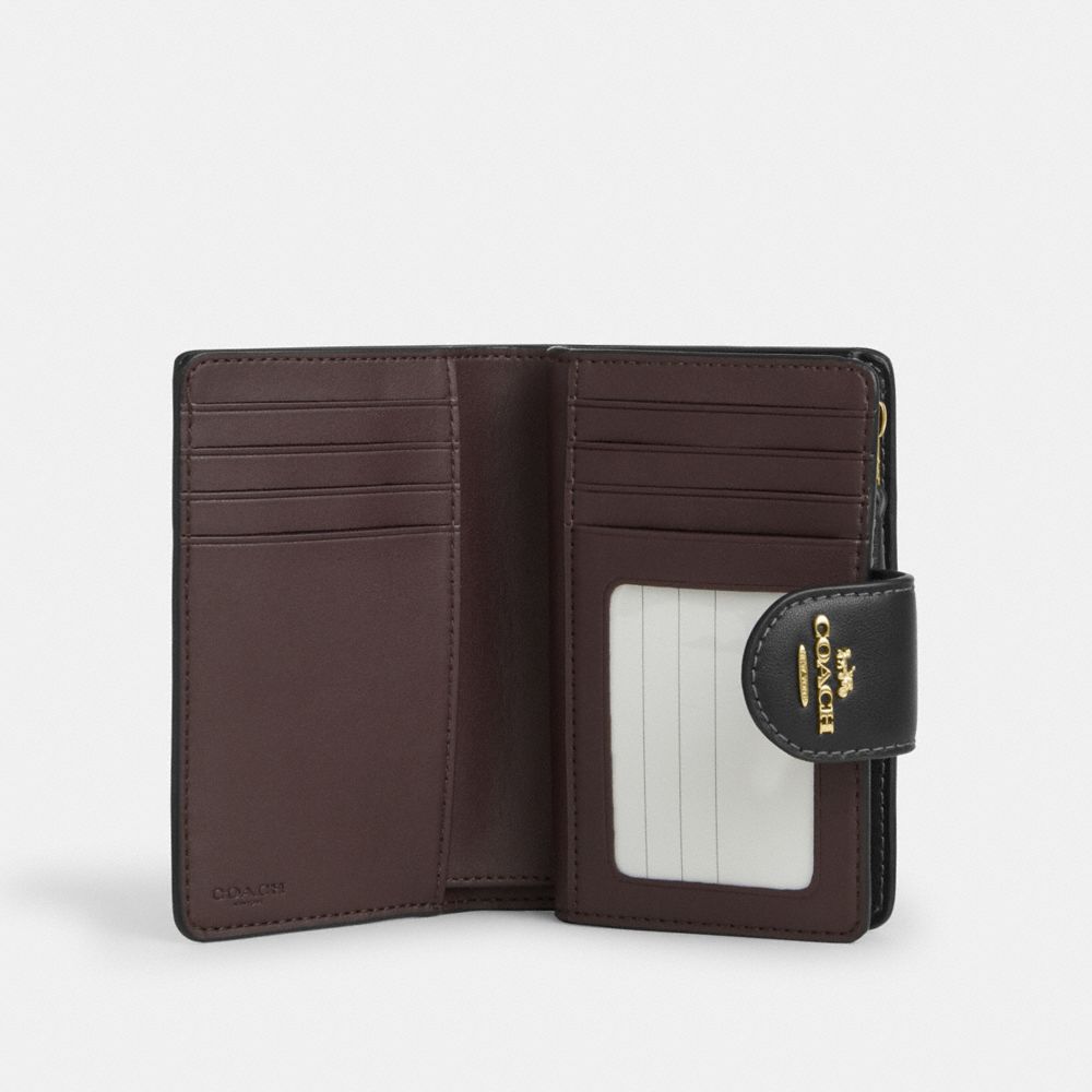 Coach Medium Corner Zip Wallet In Signature Canvas With Floral Print Gold