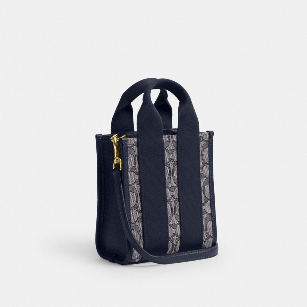Coach Smith Mini Tote Bag In Signature Jacquard Gold Navy Midnight Navy