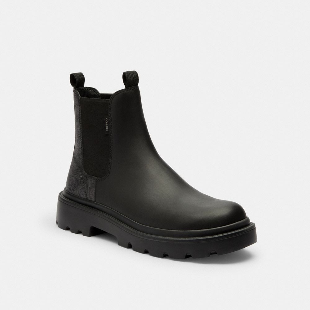 Men's Coach Chelsea Boot With Signature Canvas Charcoal Black