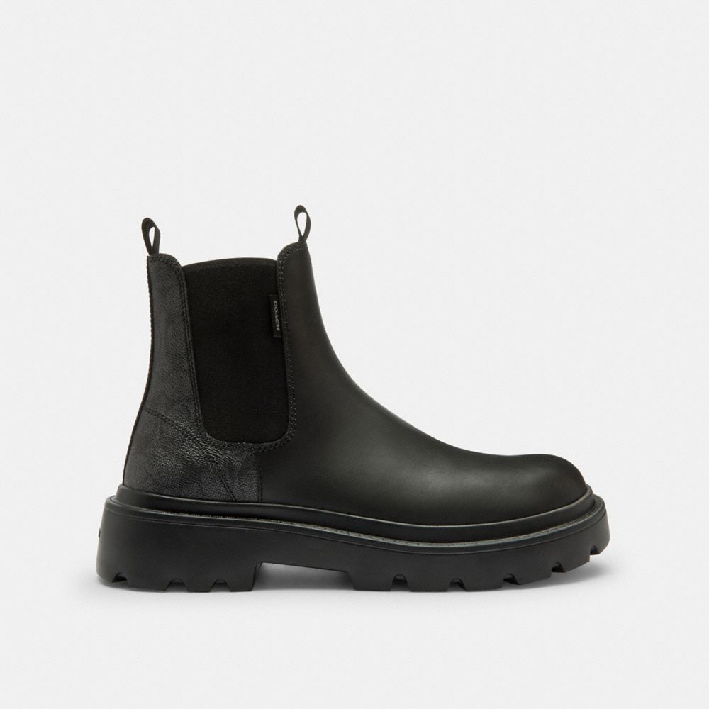 Men's Coach Chelsea Boot With Signature Canvas Charcoal Black