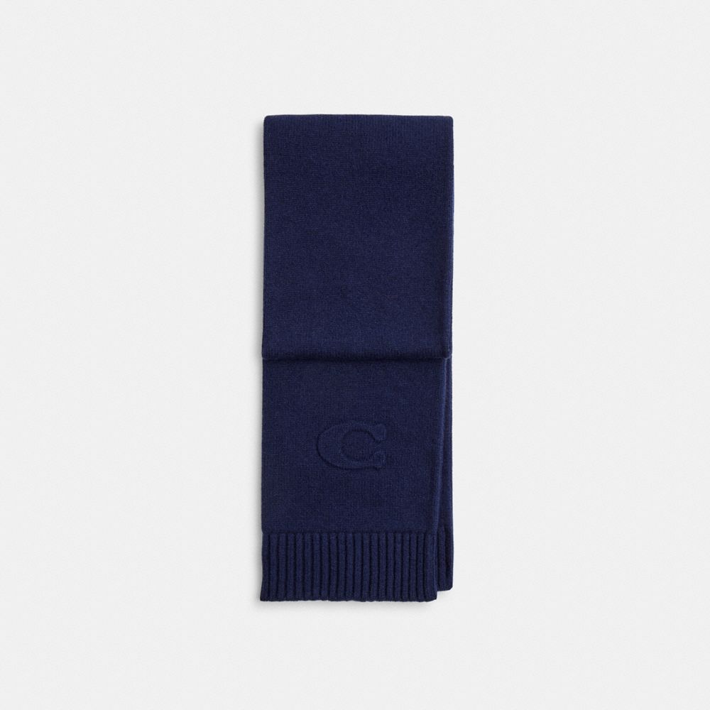 Coach Signature Embossed Knit Muffler Deep Blue